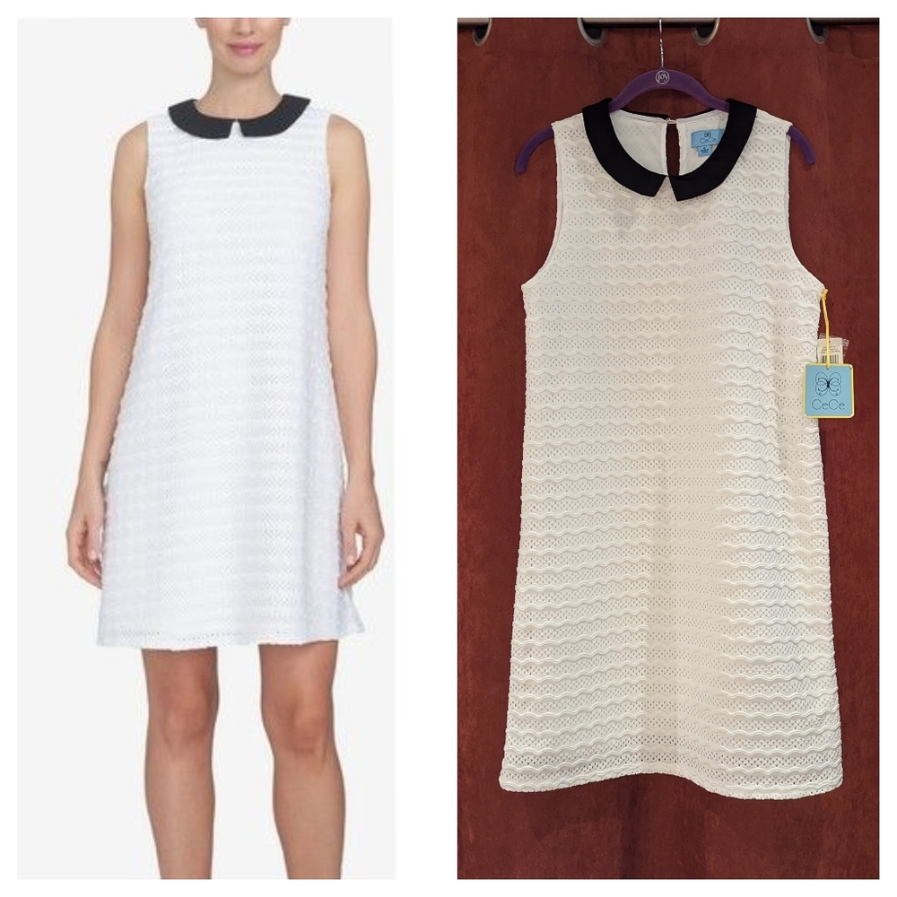 CeCe White Dress with Black Collar